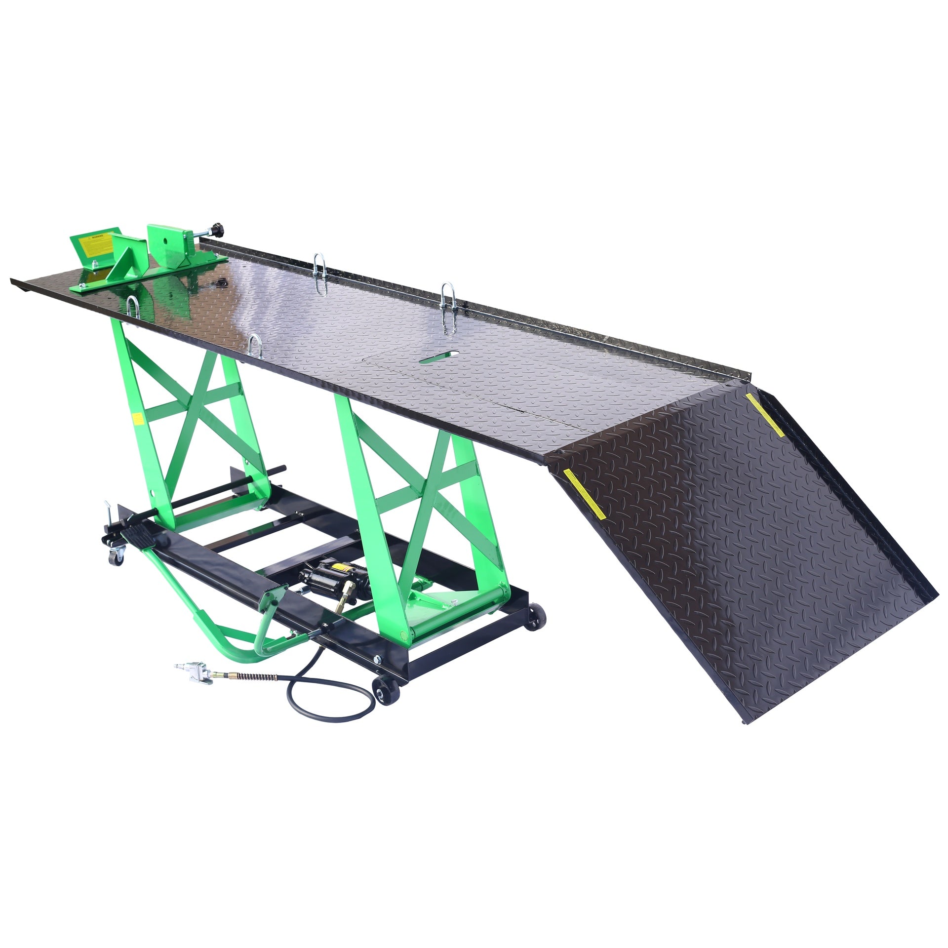 Air Hydraulic Motorcycle Lift, 1000 Lb. Capacity Mobile ATV/Motorcycle Lift Table, Heavy Duty Manual/Pneumatic Jack with Removable Ramp