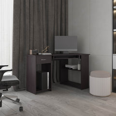 Sturgeon Corner Desk 29.5" H, 2 Drawers, 3 Shelves, Black Wengue - Office