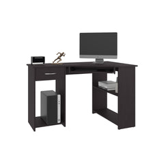 Sturgeon Corner Desk 29.5" H, 2 Drawers, 3 Shelves, Black Wengue - Office