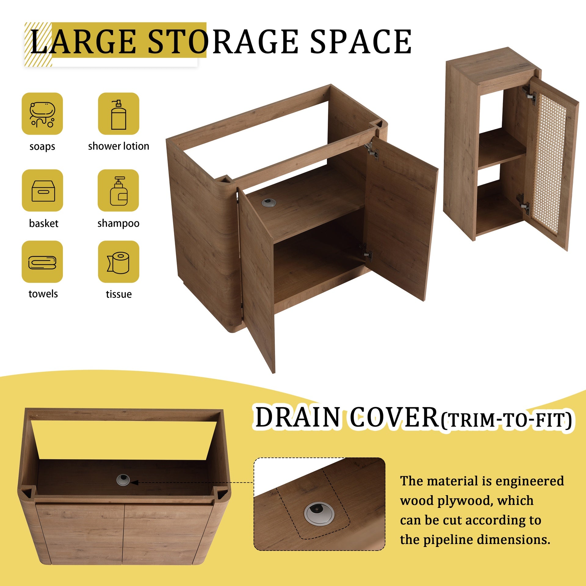 36'' Freestanding Bathroom Vanity with Ceramic Sink & 2-Soft-Close Door and Side Cabinet , KD-Packing, Plywood