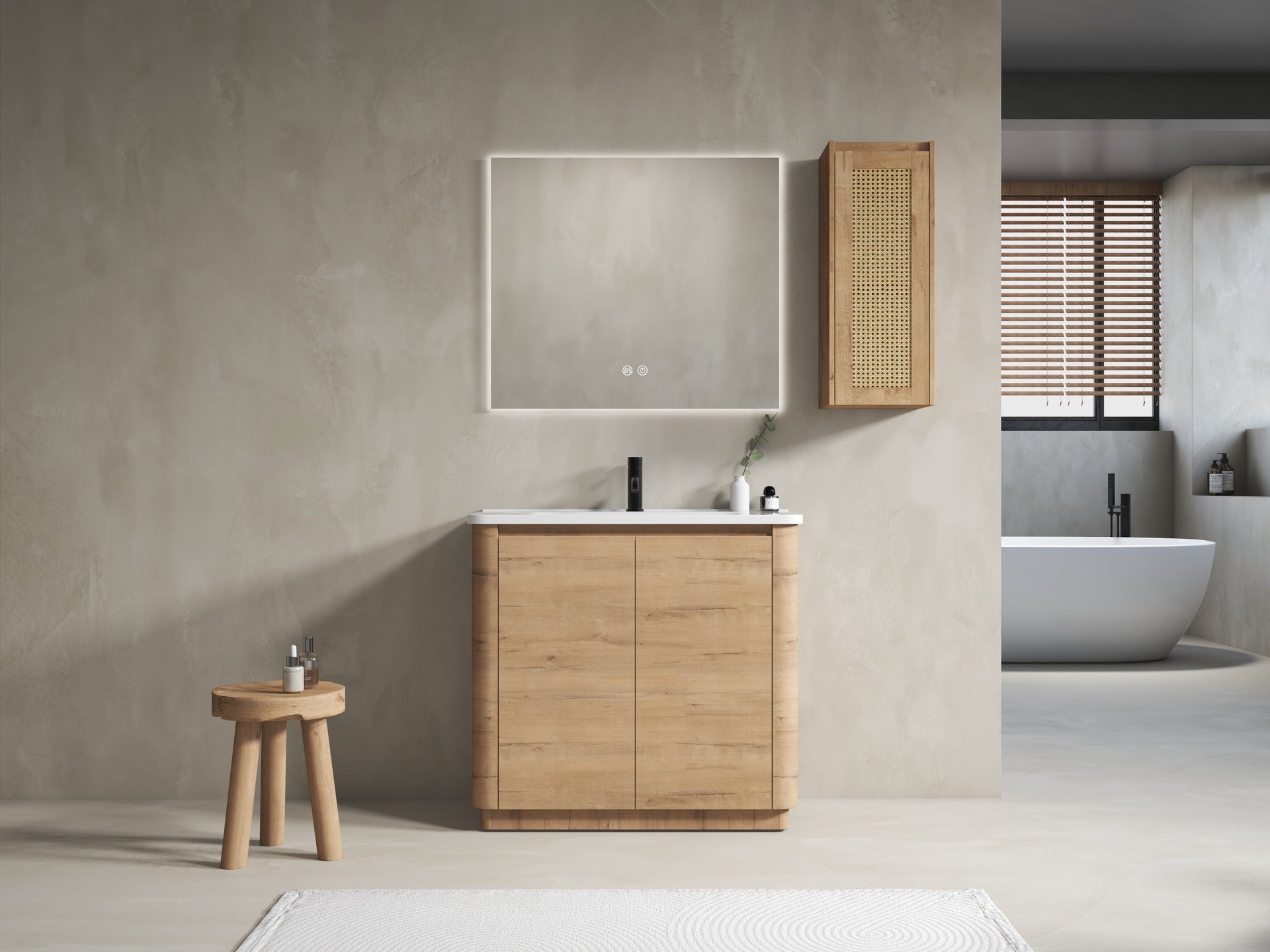 36'' Freestanding Bathroom Vanity with Ceramic Sink & 2-Soft-Close Door and Side Cabinet , KD-Packing, Plywood