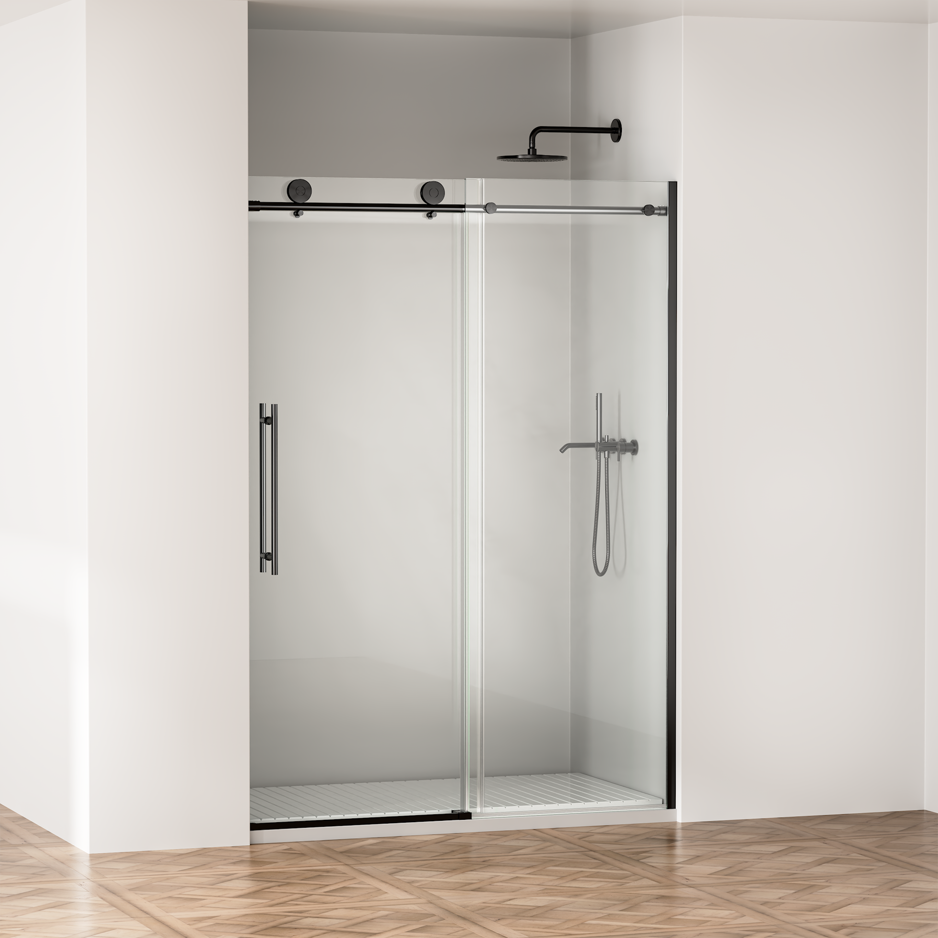 Door 50-54 in W x 75 in H Frameless Shower , Sliding Shower Door with 5/16"(8mm) Clear Tempered Glass Shower Door, Easy to Clean Bathroom, Silent Soft-Close Design, Easy to Install,Matte Black