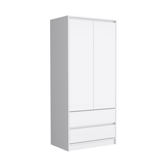 Austin 2 Drawers Armoire, Double Door, Hanging Rod -White