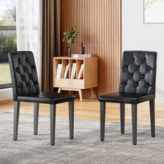 2-pack black PU dining chairs: ergonomic buckle backrest, 35 inches high, black metal legs,Combines Comfort and Texture.Perfectly suitable for family dining rooms, hotel banquet halls,etc.