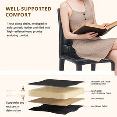 2-pack black PU dining chairs: ergonomic buckle backrest, 35 inches high, black metal legs,Combines Comfort and Texture.Perfectly suitable for family dining rooms, hotel banquet halls,etc.