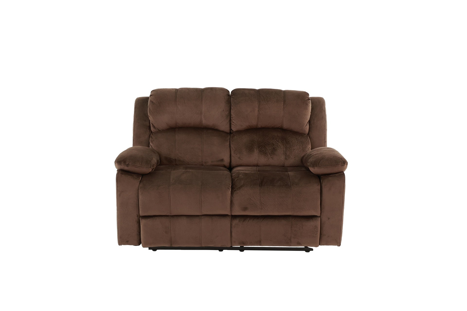 Modern 2pc Living Room Set 1x Loveseat 1x Recliner Suede Padded Cushion Back Pillow Arms Metal Reclining Chocolate Finish Primary Living Room Furniture