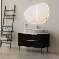 36 inch Bathroom Vanity, Freestanding or Wall Mounted with Ceramic Integrated Sink & Soft-Close Drawers