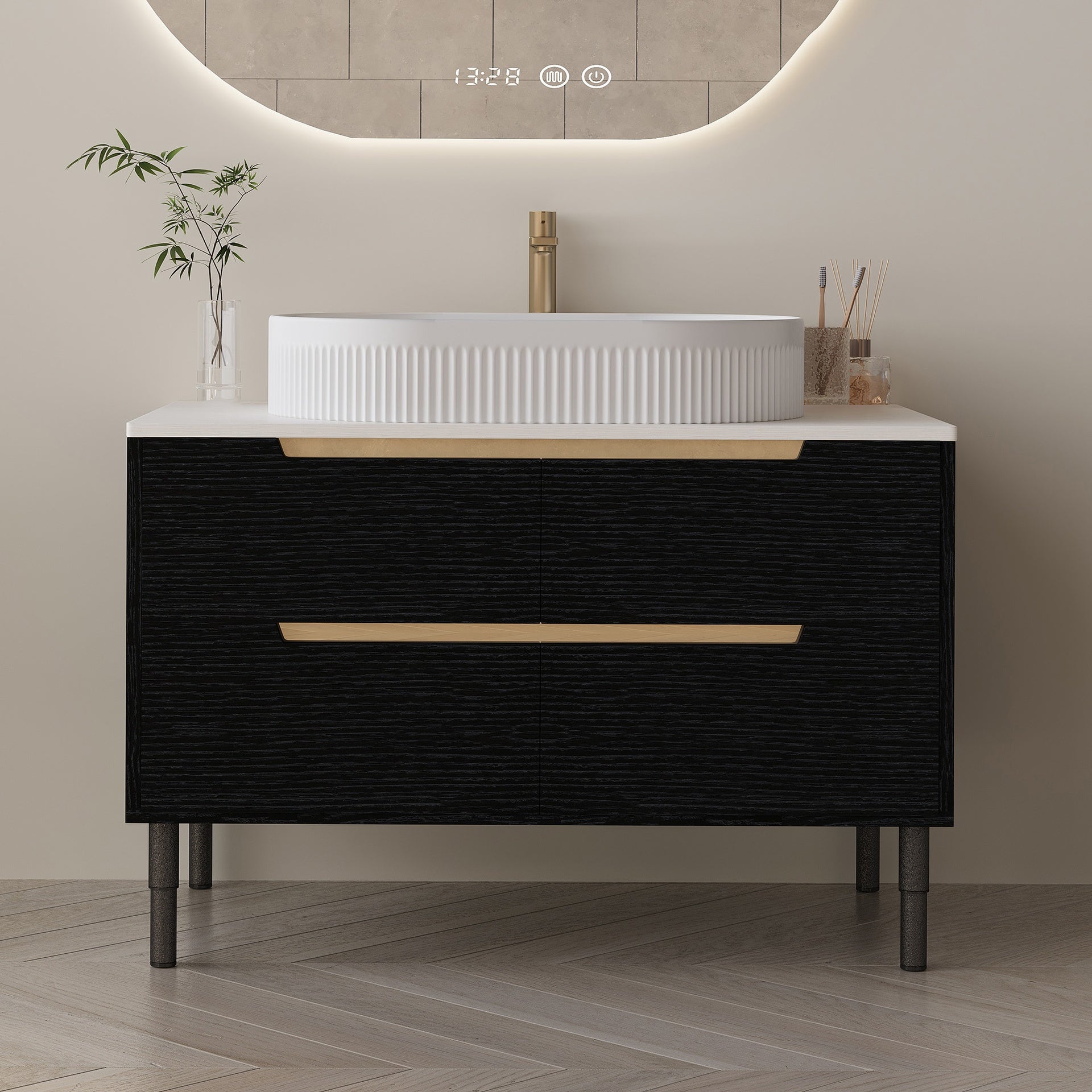 36 inch Bathroom Vanity, Freestanding or Wall Mounted with Ceramic Integrated Sink & Soft-Close Drawers
