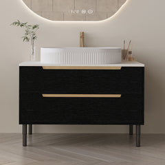 36 inch Bathroom Vanity, Freestanding or Wall Mounted with Ceramic Integrated Sink & Soft-Close Drawers