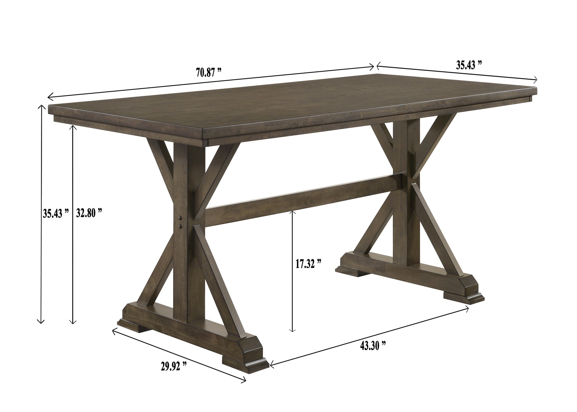 7pc Counter Height Dining Set Beautifully Crafted Dining Table Robust Trestle Base Upholstered Chair Rich Wood Finish Natural Charm Dining Room Furniture Rustic Brown