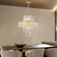 20" Luxury 4-Tier Crystal Chandelier, 12-Light Gold Frame Pendant Light, Elegant Ceiling Lighting for Living Room, Dining Room, Bedroom (No Bulbs)