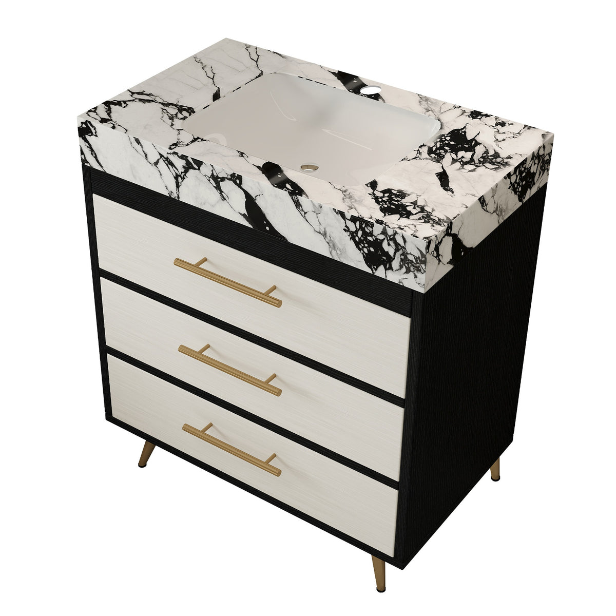 Modern Free-Standing Bathroom Vanity with Ceramic Vessel Sink & Durable Sintered Stone Top