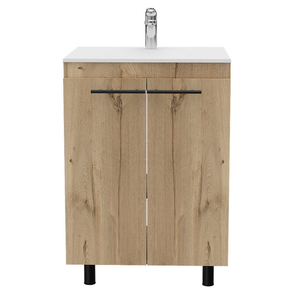 Khari 24" Floor Cabinet, Double Door, Two Shelves -Light Oak