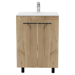 Khari 24" Floor Cabinet, Double Door, Two Shelves -Light Oak