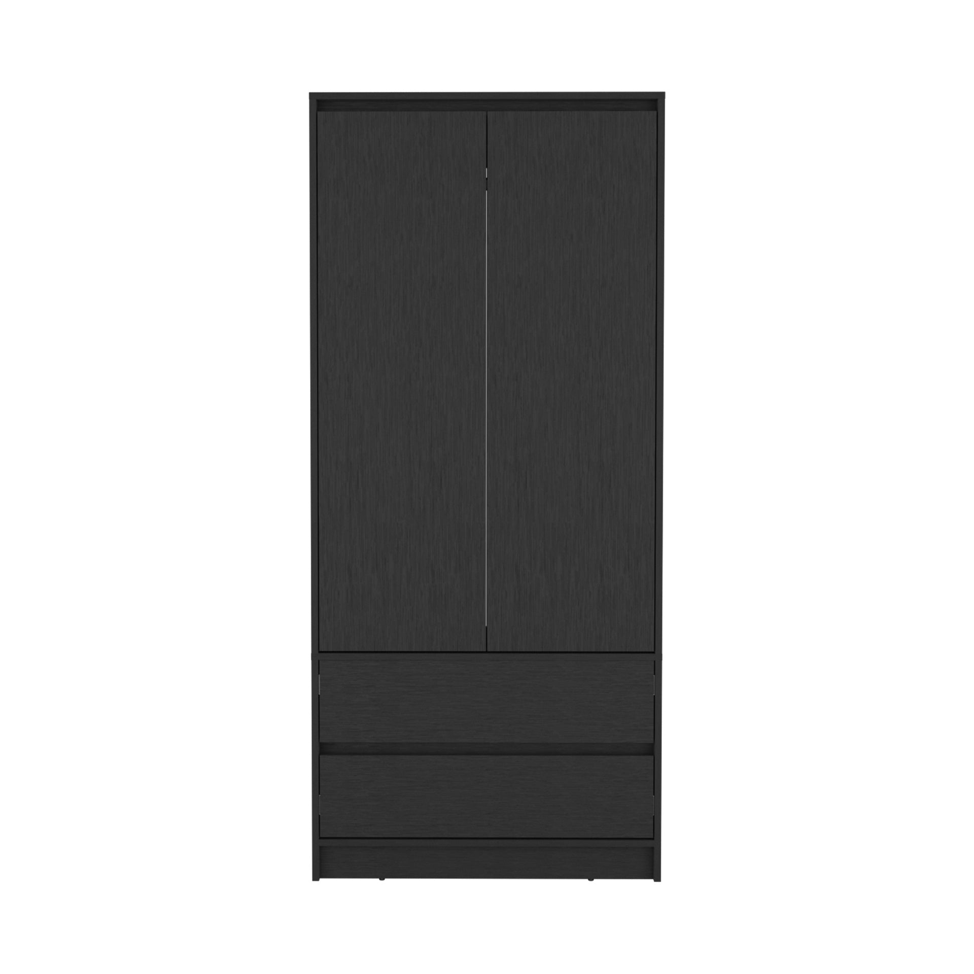 Austin 2 Drawers Armoire, Double Door, Hanging Rod -Black
