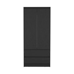 Austin 2 Drawers Armoire, Double Door, Hanging Rod -Black