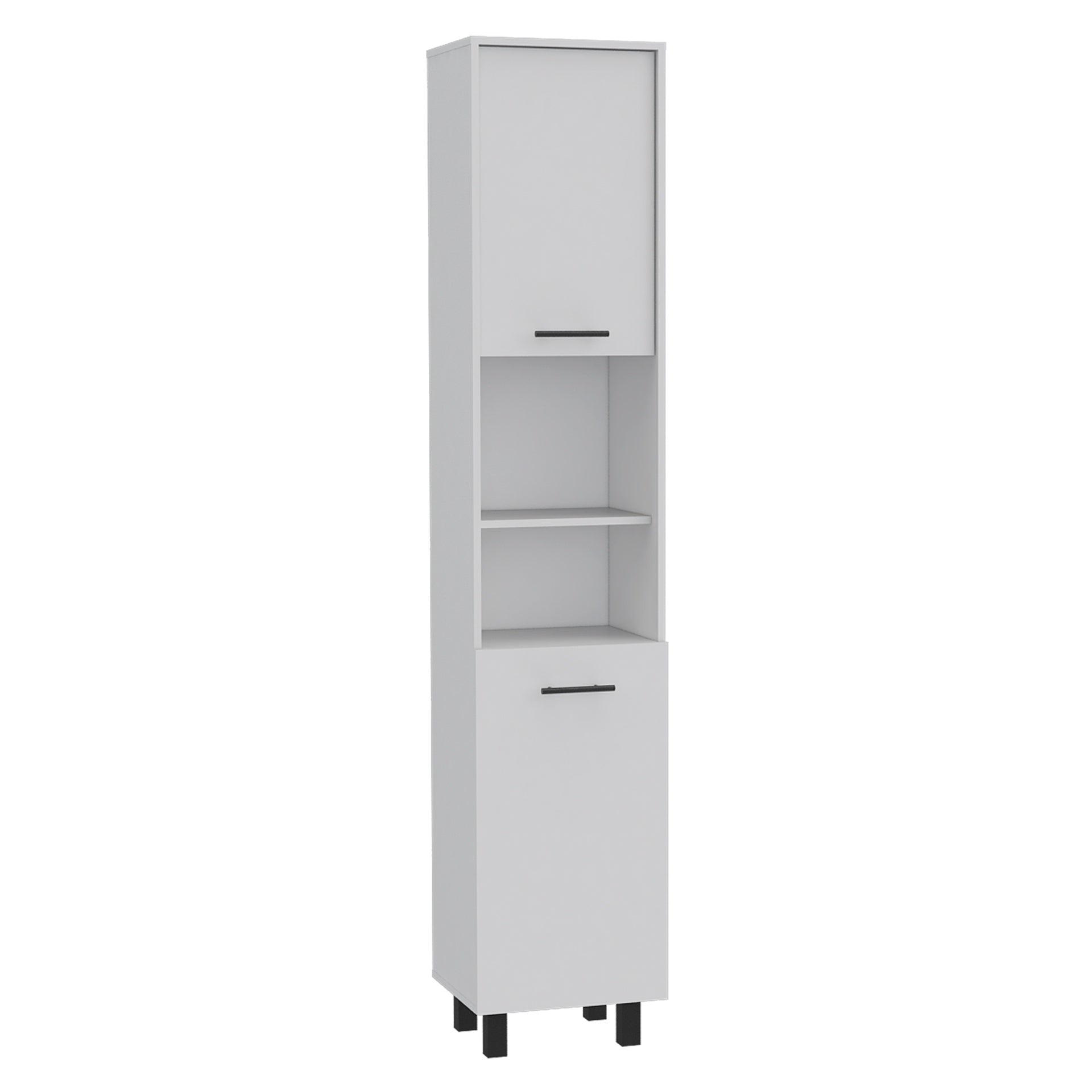 Hobart Pantry, Four Legs, Three Interior Shelves, Two Shelves, Two Cabinets -White