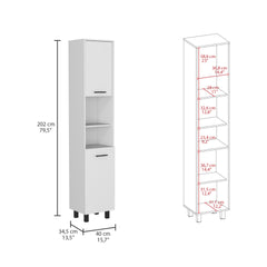 Hobart Pantry, Four Legs, Three Interior Shelves, Two Shelves, Two Cabinets -White