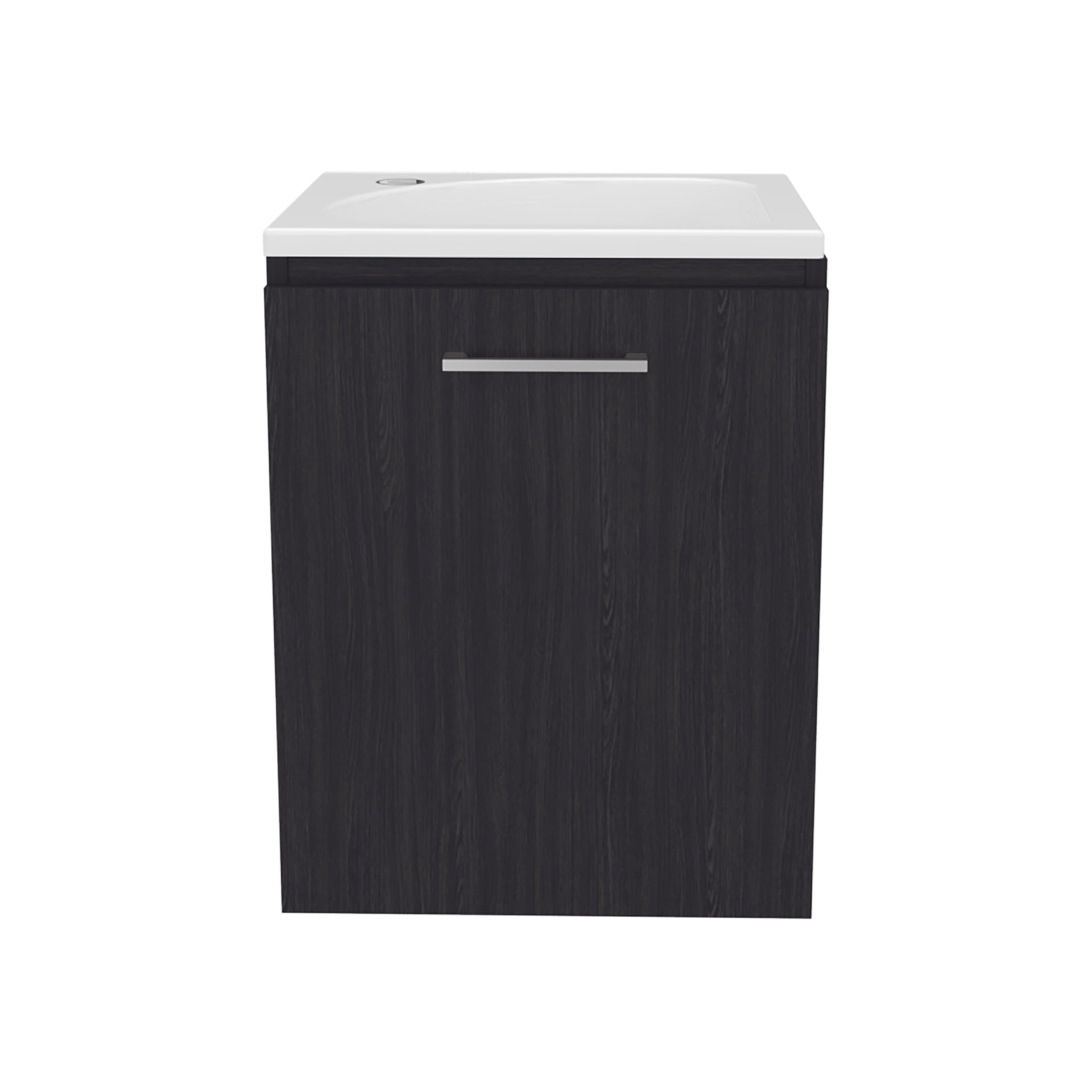 Saju Floating, Wide One-Door Cabinet Vanity, With Resin Sink And One Shelf, Bathroom Storage, Black