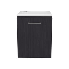 Saju Floating, Wide One-Door Cabinet Vanity, With Resin Sink And One Shelf, Bathroom Storage, Black