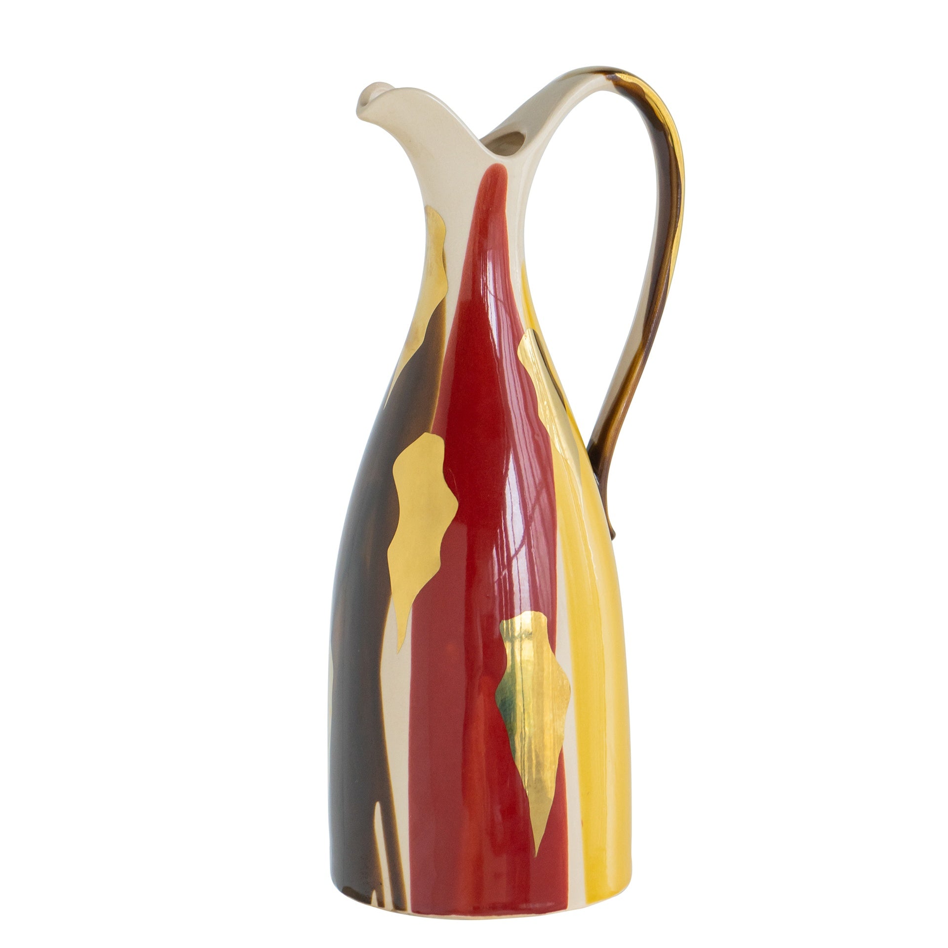 7.1x6.1x16.3" Ceramic Pitcher Vase with Abstract Multicolored Finish