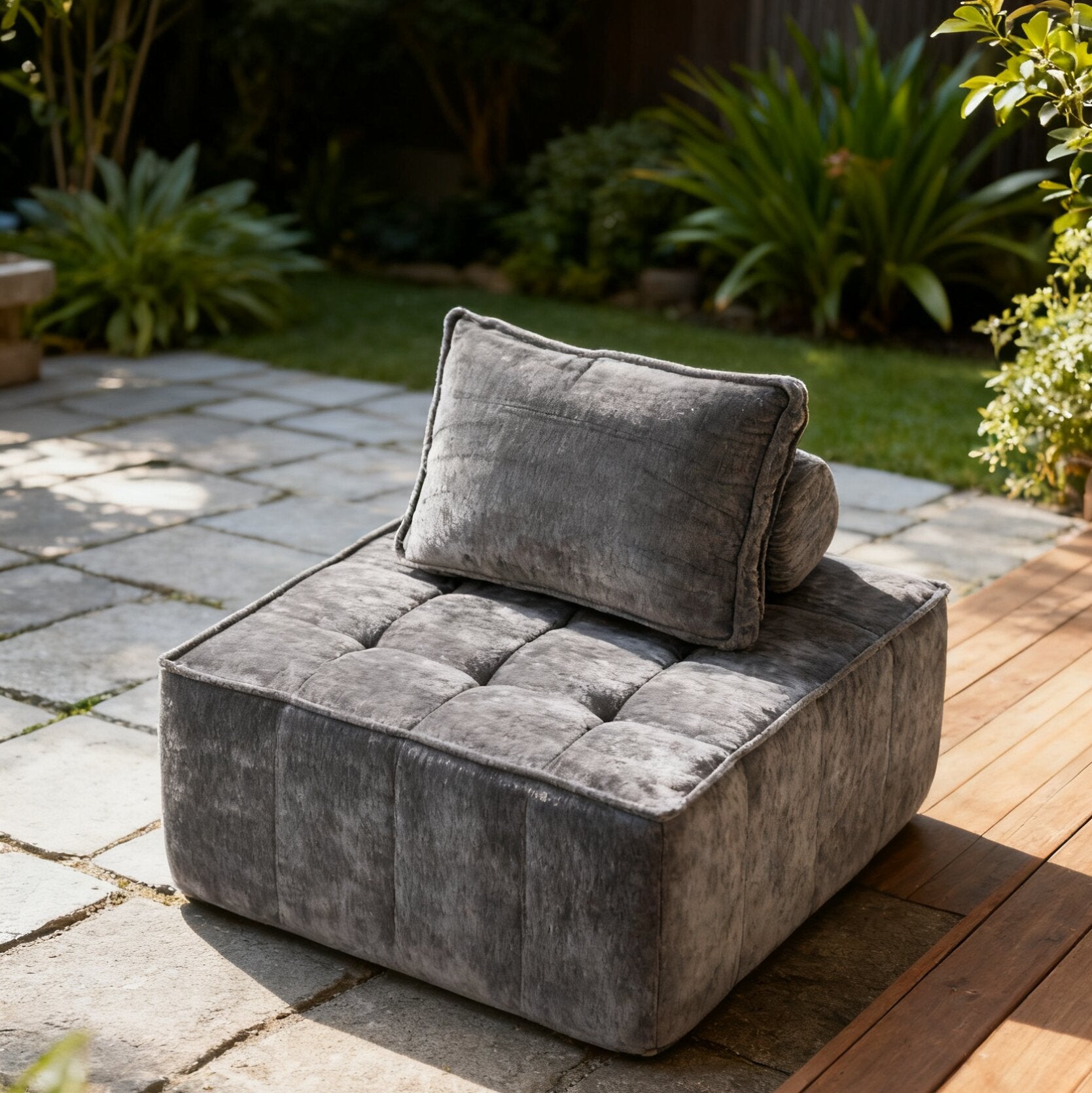 Modern Modular Sectional Single Sofa Couch Single Square Sofa Modern Armless Floor Sofa Couch Accent Armless Chair with Removable Back Cushion for Living Room, Apartment (Gray + Upholstered)