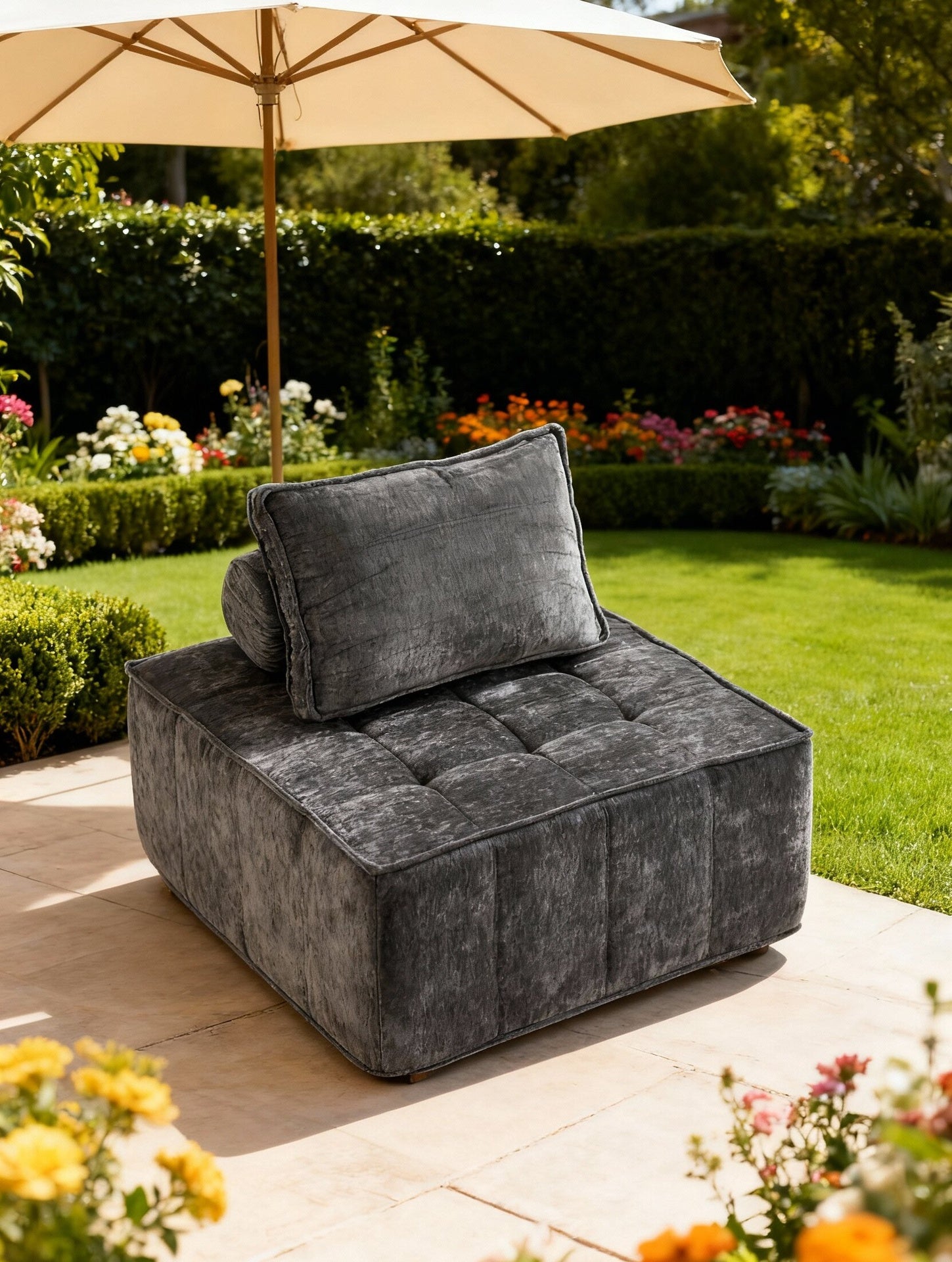 Modern Modular Sectional Single Sofa Couch Single Square Sofa Modern Armless Floor Sofa Couch Accent Armless Chair with Removable Back Cushion for Living Room, Apartment (Gray + Upholstered)