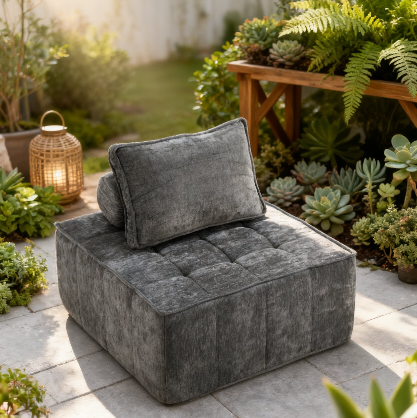 Modern Modular Sectional Single Sofa Couch Single Square Sofa Modern Armless Floor Sofa Couch Accent Armless Chair with Removable Back Cushion for Living Room, Apartment (Gray + Upholstered)
