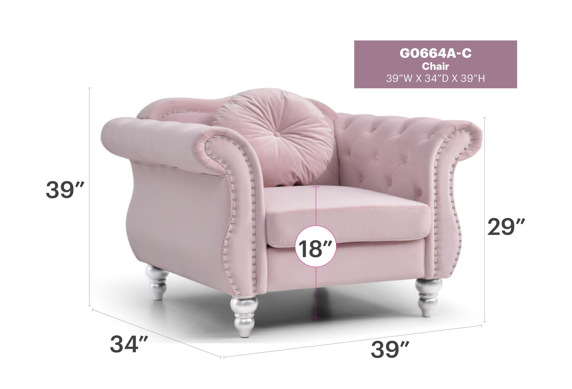 Chic Transitional Pink Accent Chair