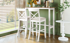 TOPMAX Farmhouse 48"Rectangular Wood Bar Height Dining Set Kitchen Breakfast Nook with 2 Chairs for Small Places,Brown+White+Beige