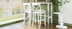 TOPMAX Farmhouse 48"Rectangular Wood Bar Height Dining Set Kitchen Breakfast Nook with 2 Chairs for Small Places,Brown+White+Beige