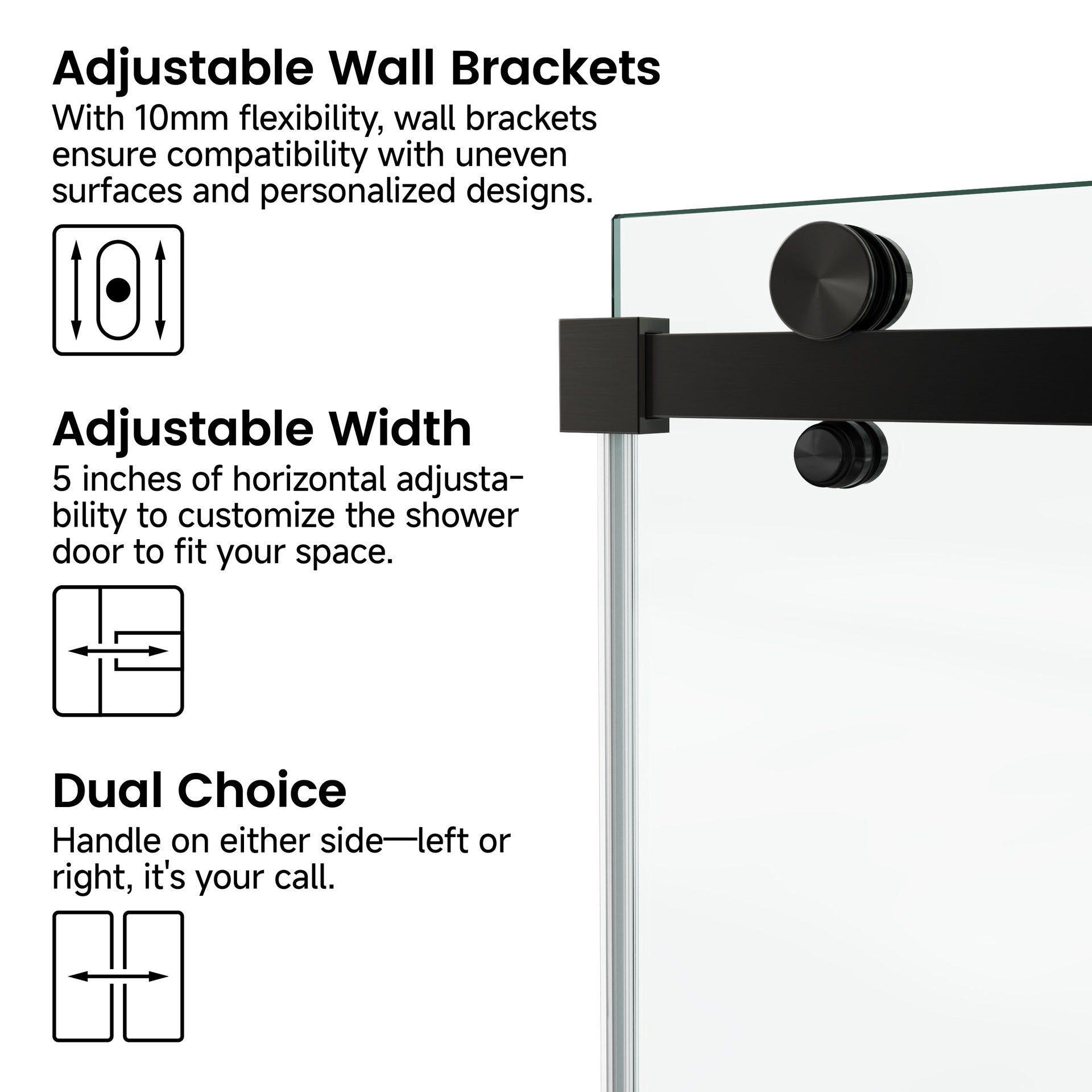 54*76"Fixed & Sliding Shower Door, Square Tube Hardware, Clear Glass Shower Door, 3/8″ (10mm) SGCC Tempered Glass, Stainless Steel