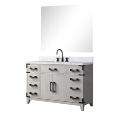 White Oak Single Bath Vanity 48 in. W x 22 in. D, Carrara Marble Top, Faucet Set, and 46 in. Mirror