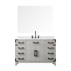 White Oak Single Bath Vanity 48 in. W x 22 in. D, Carrara Marble Top, Faucet Set, and 46 in. Mirror