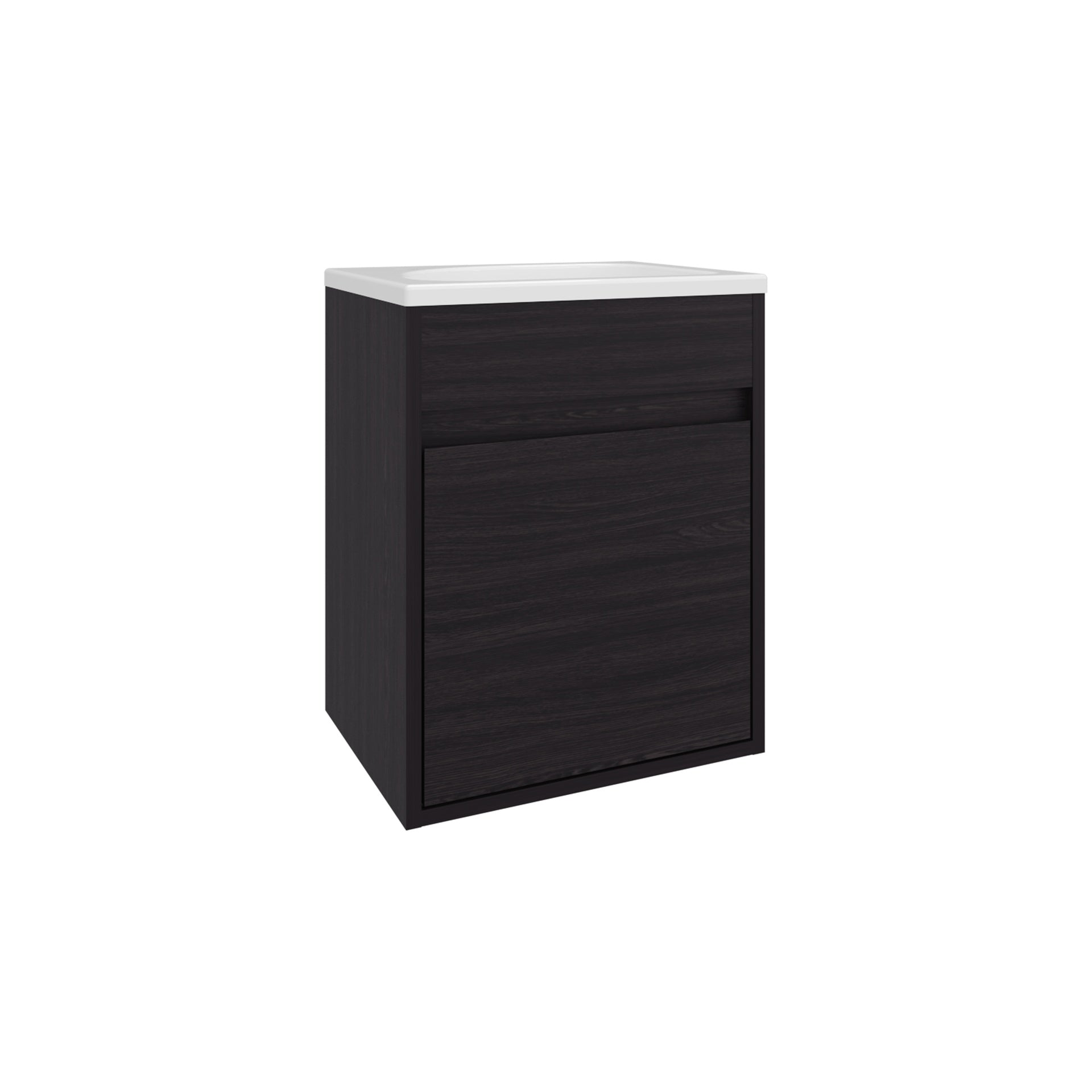 Furman Bathroom Vanity With Single Door And Open Shelf, Compact Floating Sink Base Cabinet, Black