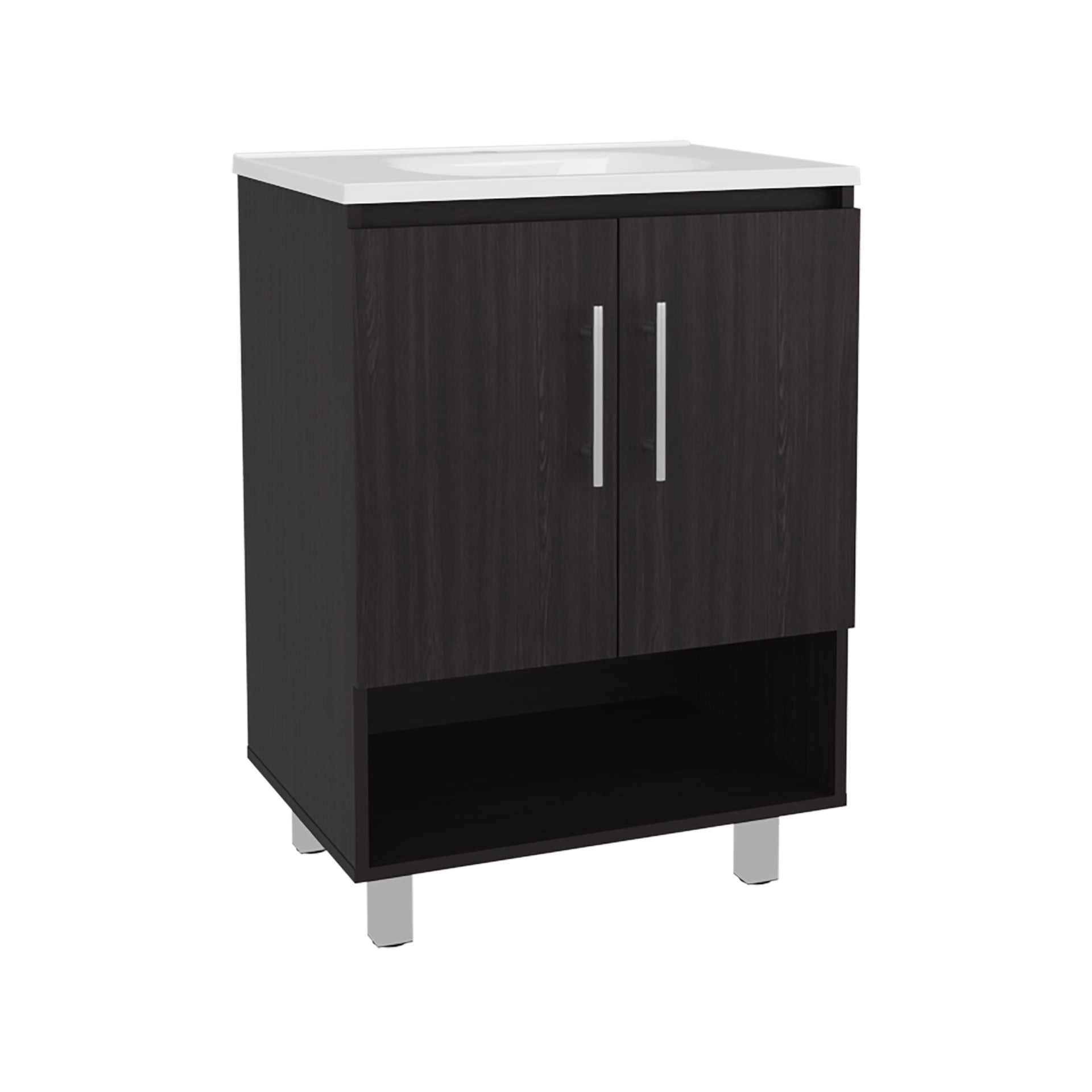 Conrad Free Standing Resin Sink Bathroom Vanity With One Door Cabinet, And Open Shelf, Black