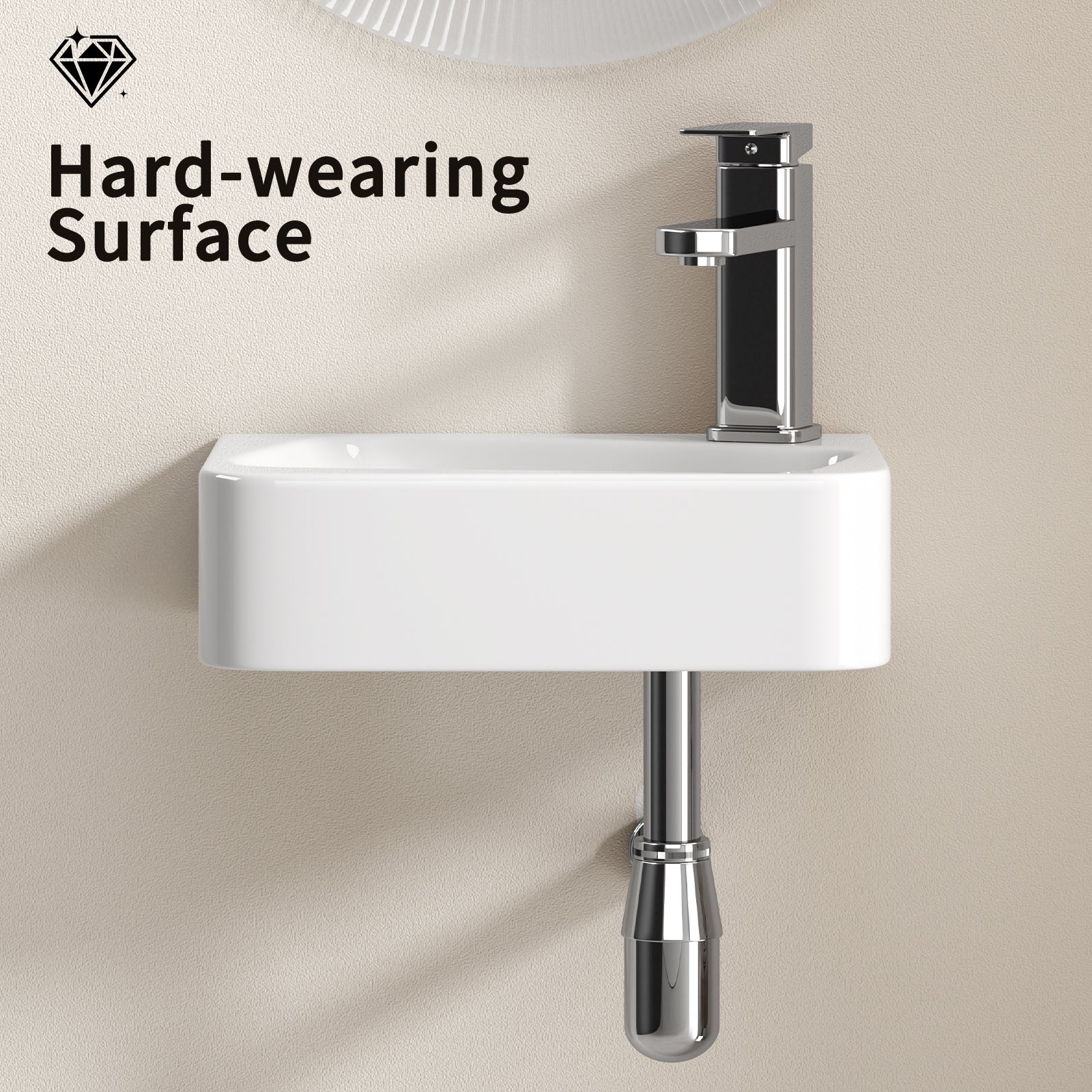Floating Bathroom Sink Wall Mounted - Rectangle Vessel Sink 14" x 10" Small Modern Bathroom Wall Hung Sink White Porcelain Ceramic Vessel Vanity Sink with Faucet &Drain