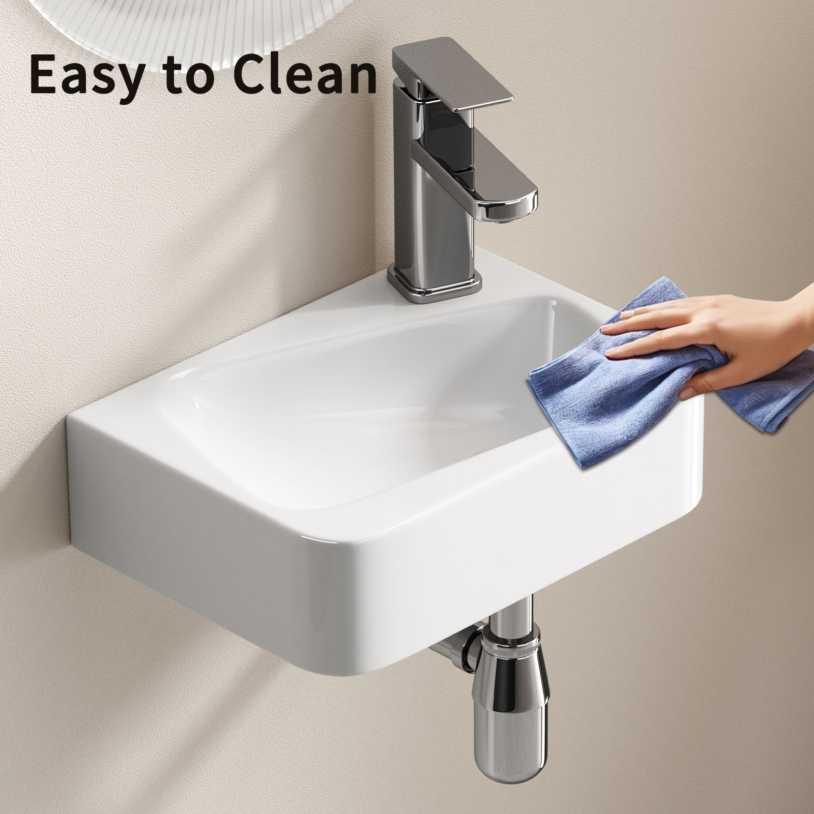 Floating Bathroom Sink Wall Mounted - Rectangle Vessel Sink 14" x 10" Small Modern Bathroom Wall Hung Sink White Porcelain Ceramic Vessel Vanity Sink with Faucet &Drain