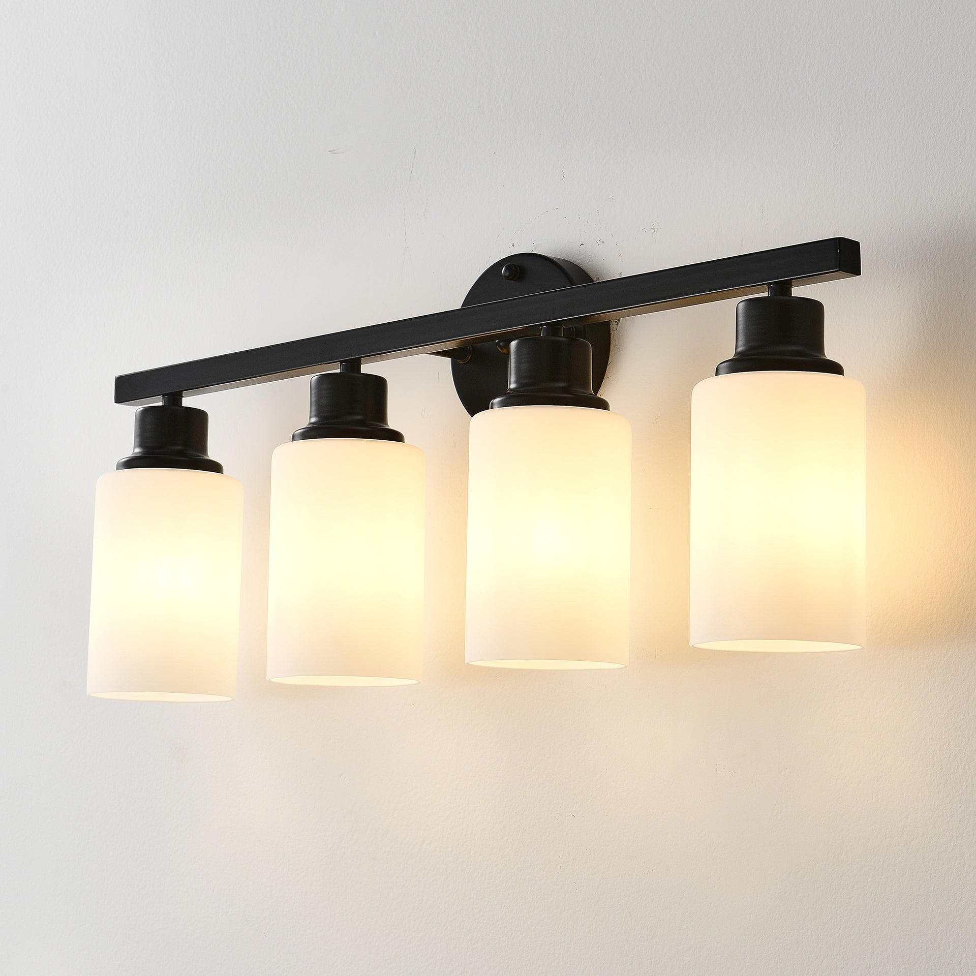 4-Light Matte Black Wall Lamps With White Glass Shades (No Bulbs) Sconce Lighting For Bedroom Living Room