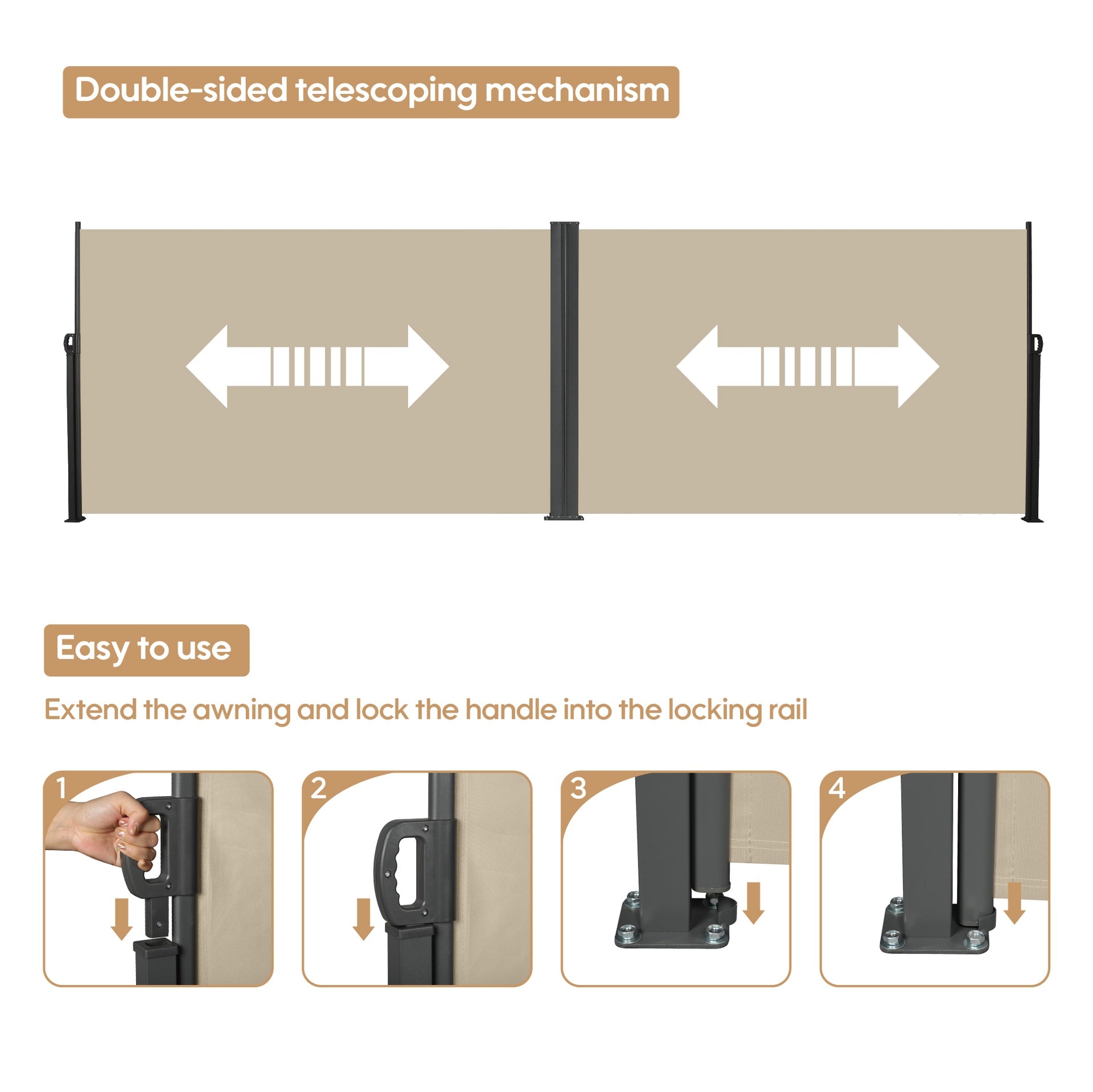 276" x 71''Retractable Side Awning, Waterproof & UV-Resistant,  Privacy Screen Divider Roll Up Balcony(Beige)