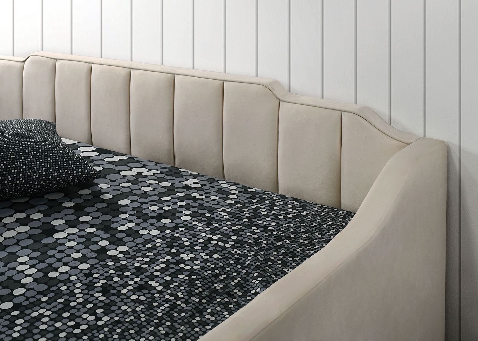 Contemporary Style Twin Size Daybed With Matching Trundle Channel Tufting Armrests Slope Track Fully Upholstered Beige Finish