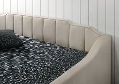 Contemporary Style Twin Size Daybed With Matching Trundle Channel Tufting Armrests Slope Track Fully Upholstered Beige Finish
