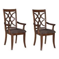 Brown and Dark Walnut Cross Back Arm Chairs (Set of 2)