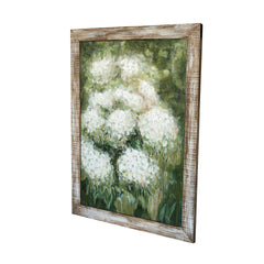 35.4x47.2" Hand-Painted White Allium Art with Green Backdrop and Rustic Fir Wood Frame