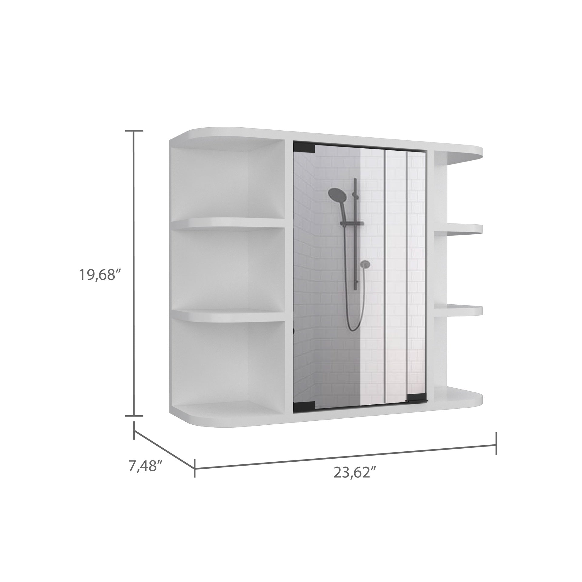 Milan Medicine Cabinet, Six External Shelves Mirror, Three Internal Shelves -White