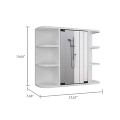 Milan Medicine Cabinet, Six External Shelves Mirror, Three Internal Shelves -White