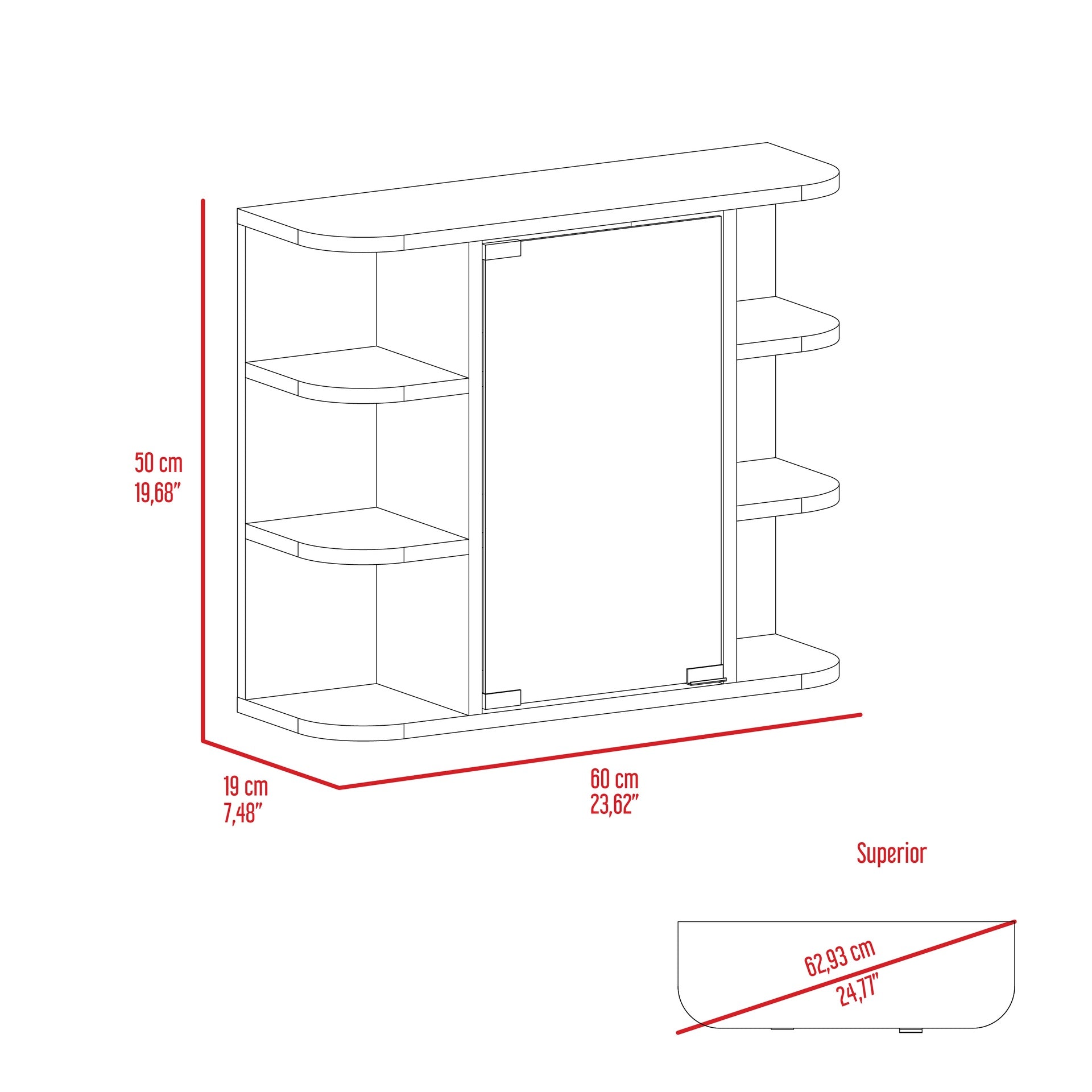 Milan Medicine Cabinet, Six External Shelves Mirror, Three Internal Shelves -White