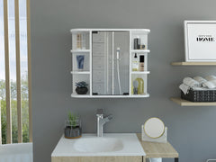 Milan Medicine Cabinet, Six External Shelves Mirror, Three Internal Shelves -White