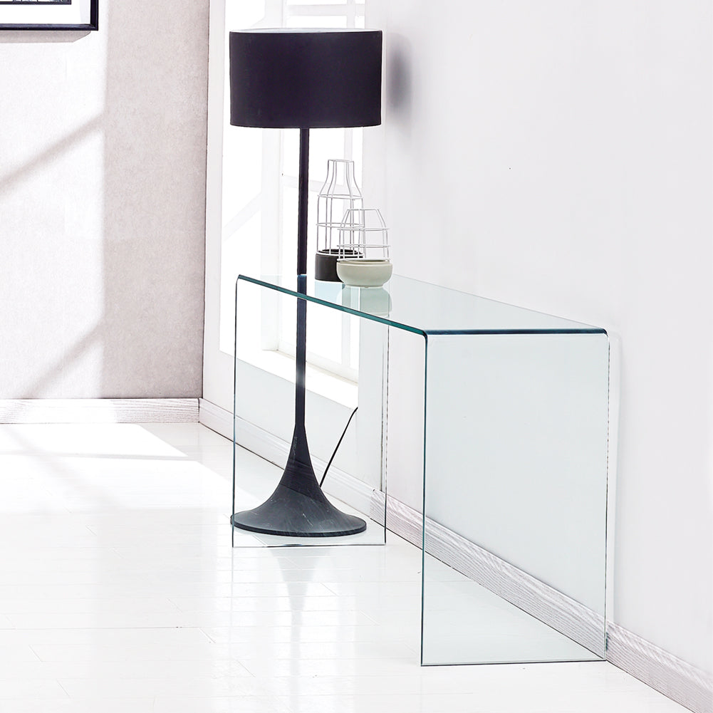 Glass Console Table, Transparent Tempered  Glass Console Table with Rounded Edges Desks, Sofa Table