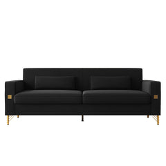 FX-P18-BK(sofa)Luxury Velvet Sofa with Gold Accents - Modern 3-Seat Couch with Plush Cushions, Perfect for Living Room and Office Decor